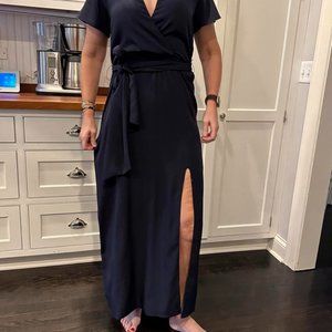 Waverly Grey Navy Blue Silk Long Dress